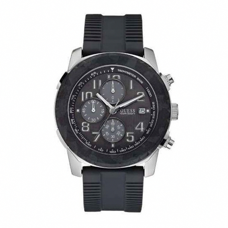 Guess Watches : W14557G1 Quartz Black Dial Stainless Steel Case With Black Silicone Strap Men Watch