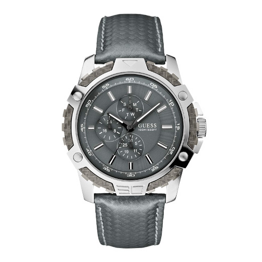 Guess Watches : W14558G2 Quartz Gray Dial Stainless Steel Case With Gray Leather Strap Men Watch