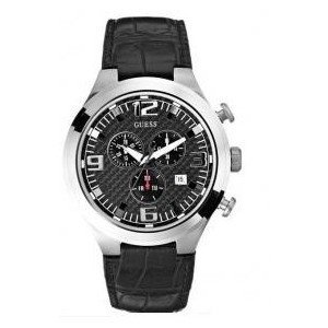 Guess Watches : W15034G1 Quartz Black Dial Stainless Steel Case With Black Leather Strap Men Watch