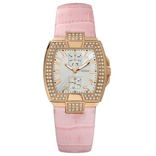 Guess Watches : W15056L1 Quartz Multifunction Dial Crystal Bezel Pink Leather Women Watch