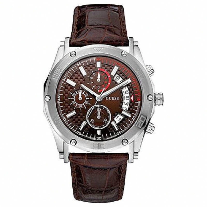 Guess Watches : W15070G1 Quartz Black Dial Stainless Steel Case With Brown Leather Strap Men Watch