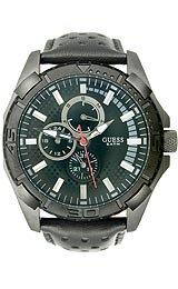 Guess Watches : W15071G1 Quartz Black Dial Stainless Steel Case With Black Leather Strap Men Watch