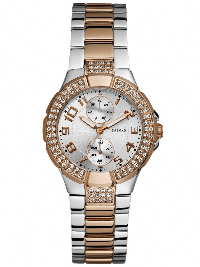 Guess Watches : W15072L2 Quartz Silver Dial Rose Gold And Stainless Steel Case With Rose Gold And Stainless Steel Bracelet Women Watch