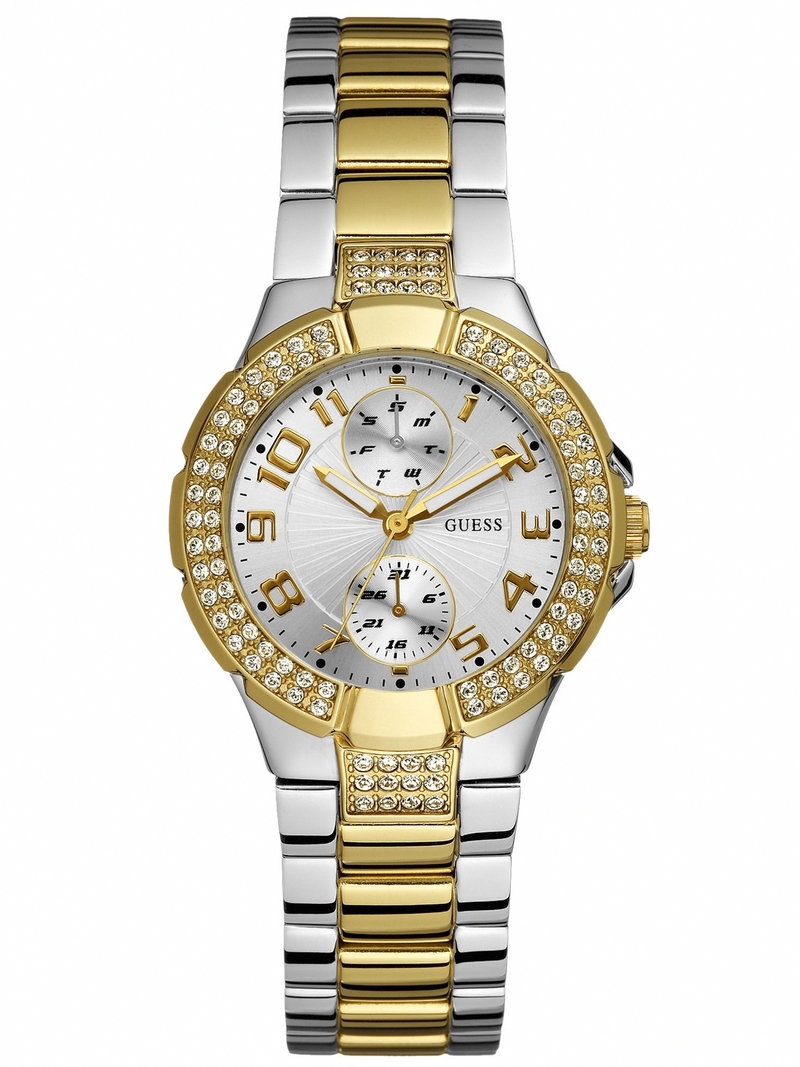 Guess Watches : W15072L3 Quartz Silver Dial Gold Tone Stainless Steel Case With Gold Tone And Stainless Steel Bracelet Women Watch