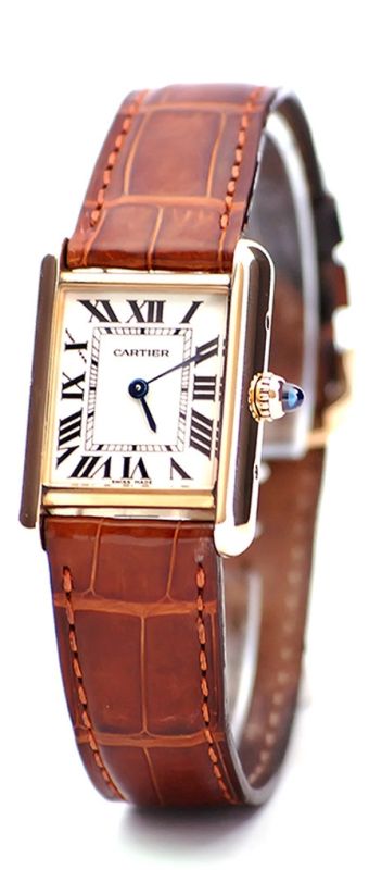 Cartier Watches : W1529856 Quartz 18kt Yellow Gold White Dial Crocodile Brown Leather Band Women Watch