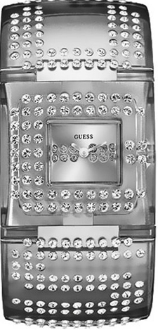Guess Watches : W17518L3 Resin Band With Crystals Silver Dial Series Women Watch