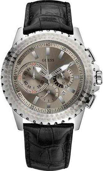 Guess Watches : W17523G1 Quartz Silver Dial Black Leather Men Watch