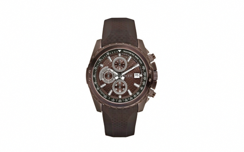 Guess Watches : W17540G2 Quartz Brown Dial Stainless Steel Case With Brown Leather Strap Men Watch
