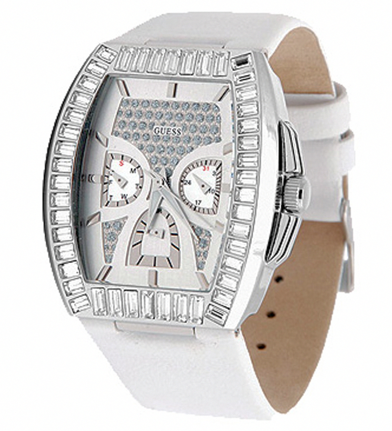 Guess Watches : W18532L2 Quartz Multifunction Dial White Leather Women Watch