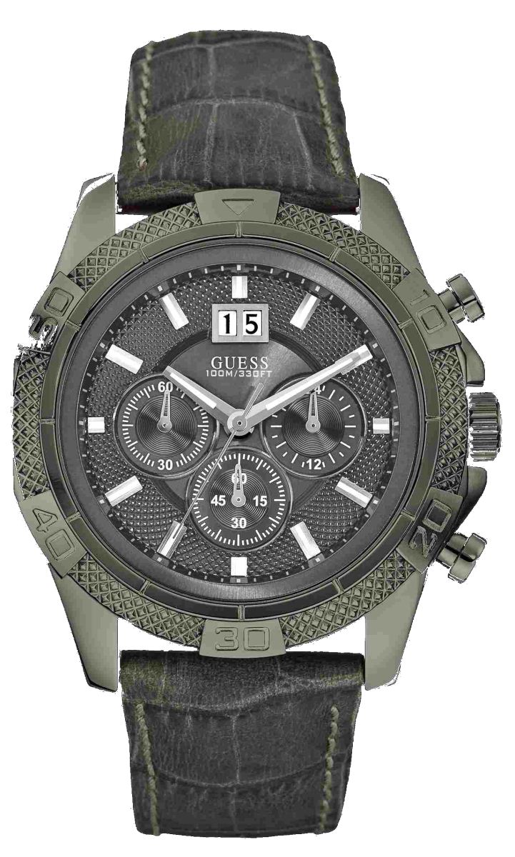 Guess Watches : W19531G1 Quartz Gray Dial Stainless Steel Case With Gray Leather Strap Men Watch