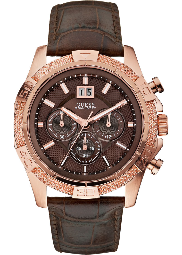 Guess Watches : W19531G2 Quartz Brown Dial Rose Gold Tone Stainless Steel Case With Brown Leather Strap Women Watch