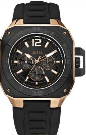 Guess Watches : W20011G1 Quartz Analog Day Date Black Silicone Men Watch