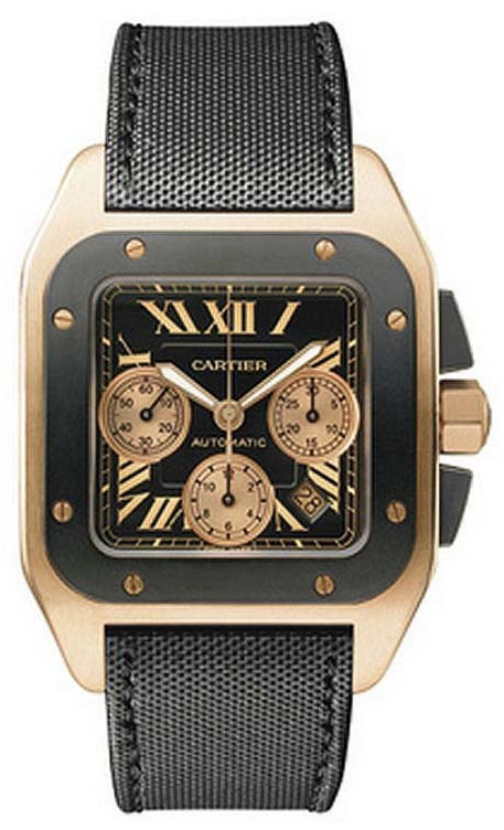 Cartier Watches : W2020003 Automatic 18kt Rose Gold Black Dial Black Fabric Band Men Watch