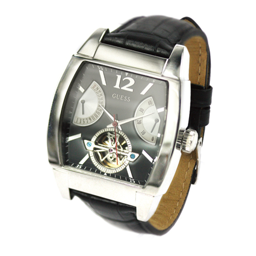 Guess Watches : W25002G1 Automatic Analog Black Leather Men Watch