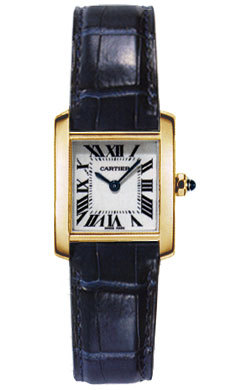 Cartier Watches : W5000256 Calibre 057 Quartz 18k Yellow Gold Silver Grained With Roman Numerals Dial Blue Crocodile Leather Band Women Watch