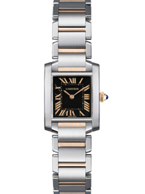 Cartier Watches : W5010001 Quartz Stainless Steel Black Dial Stainless Steel And 18kt Rose Gold Band Women Watch