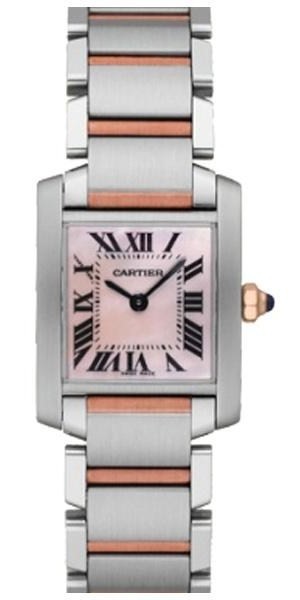 Cartier Watches : W51027Q4 Calibre 057 Quartz Brushed And Polished Stainless Steel Pink Mother Of Pearl With Roman Numerals Dial Brushed And Polished 18k Rose Gold With Stainless Steel Band Women Watch