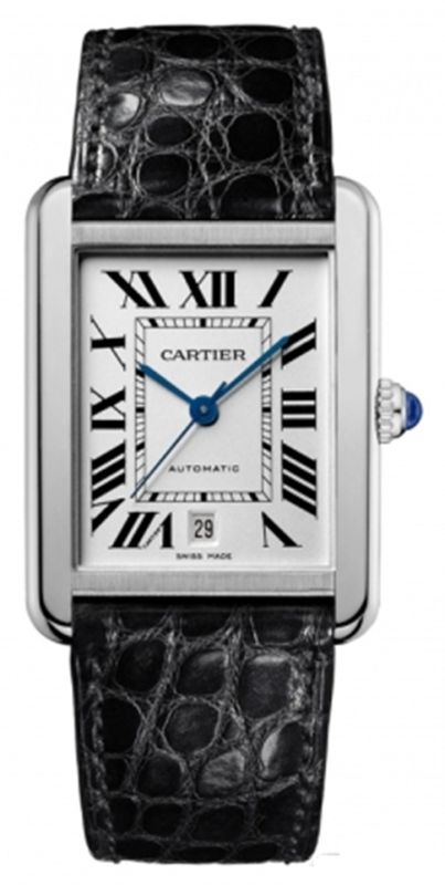 Cartier Watches : W5200027 Self Winding Automatic with Caliber Cartier 049 Stainless Steel Silver Opaline With Roman Numerals Dial Black Crocodile Leather Band Men Watch