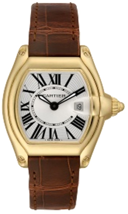 Cartier Watches : W62018Y5 Battery Operated Quartz 18k Polished Gold Silver Dial With Sword Shaped Blue Hands Dial Brown Crocodile Leather Band Women Watch