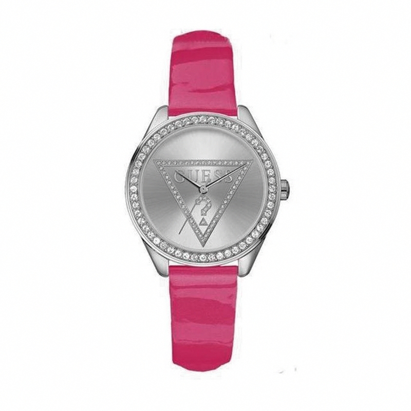 Guess Watches : W65010L5 Quartz Silver Dial Stainless Steel Case With Pink Leather Strap Women Watch
