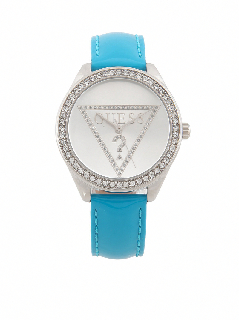 Guess Watches : W65010L6 Quartz Silver Dial Stainless Steel Case With Blue Leather Strap Women Watch