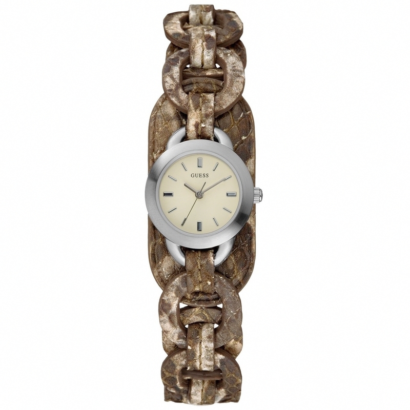 Guess Watches : W65013L1 Quartz White Dial Stainless Steel Case With Brown Leather Strap Women Watch