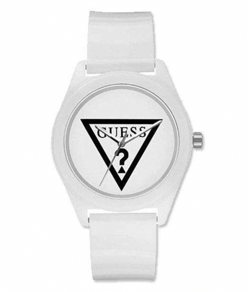 Guess Watches : W65014L1 Quartz White Dial Stainless Steel Case With White Leather Strap Women Watch