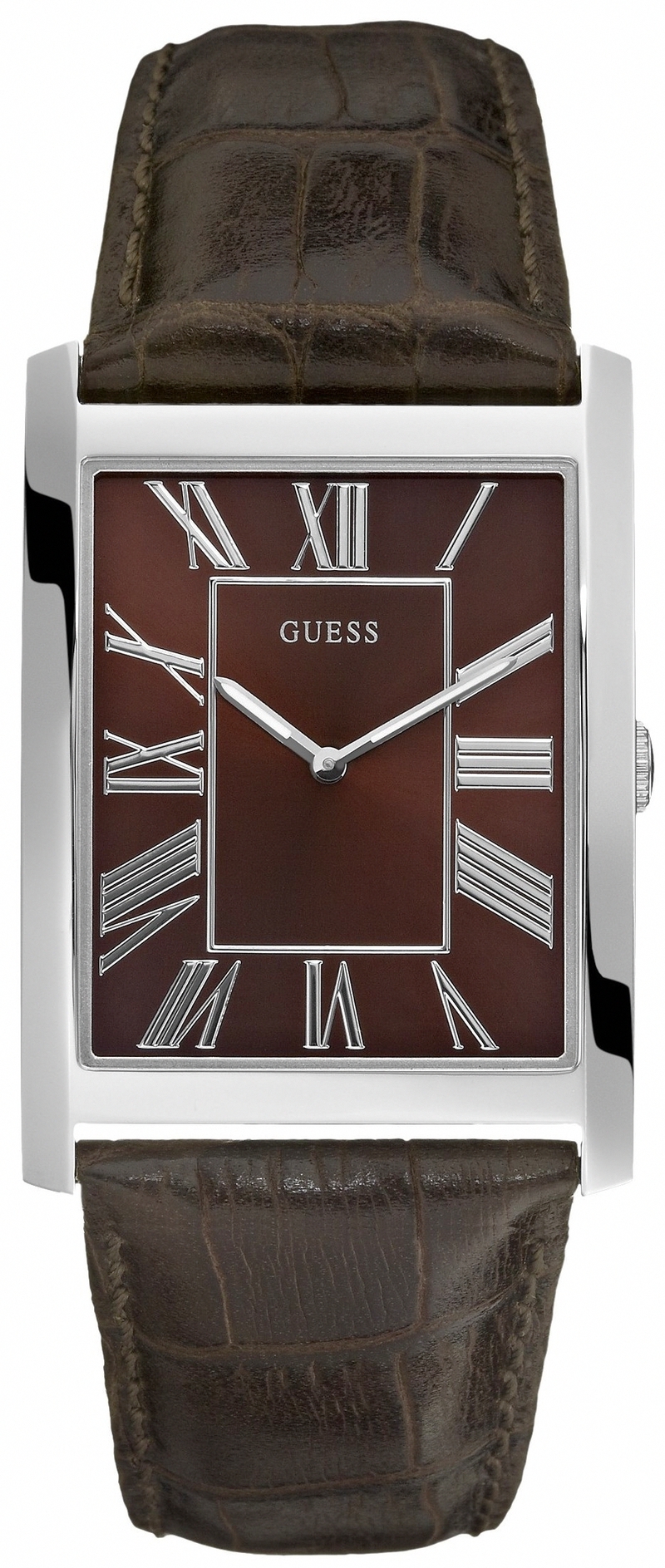 Guess Watches : W65016G2 Quartz Brown Dial Stainless Steel Case With Leather Strap Men Watch