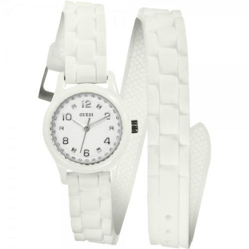 Guess Watches : W65023L1 Quartz White Dial Stainless Steel Case With White Leather Strap Women Watch