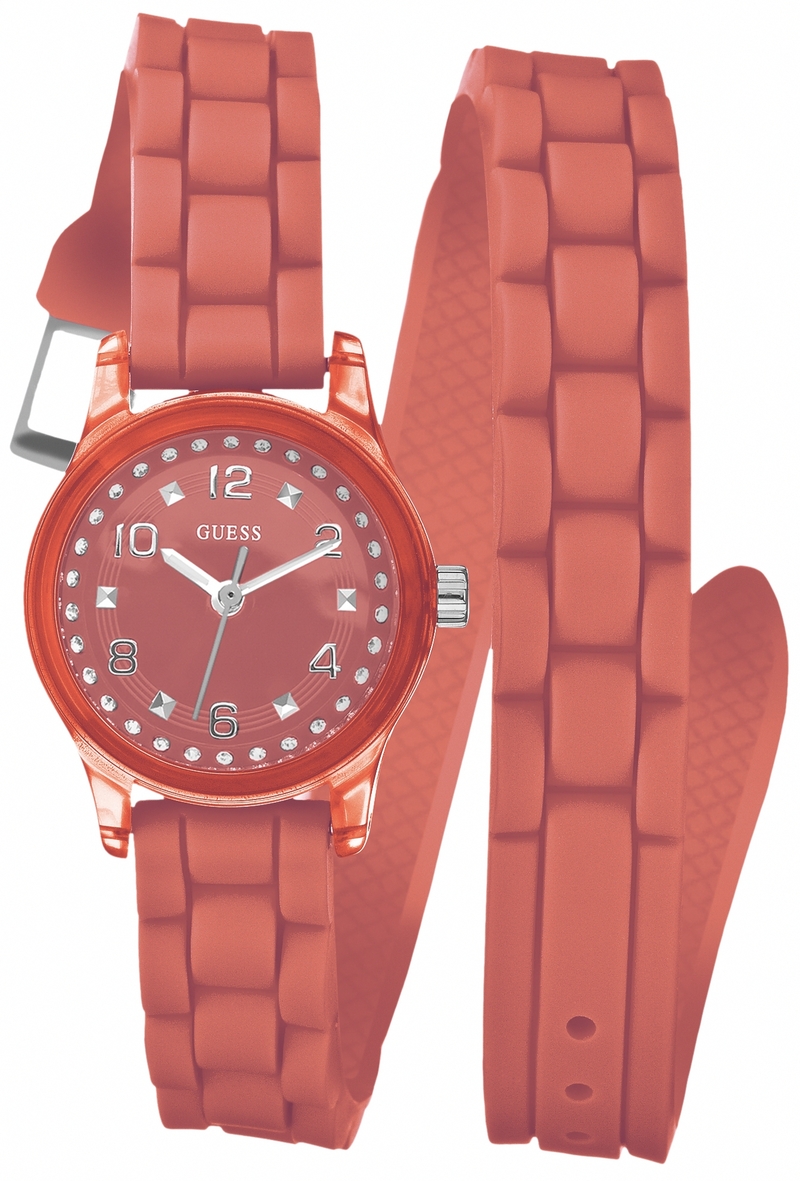 Guess Watches : W65023L4 Quartz Orange Dial Rubber Case And Strap Women Watch