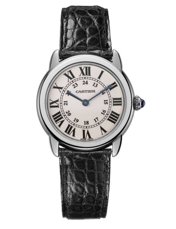 Cartier Watches : W6700255 Swiss Quartz Stainless Steel Silver Opaline With Roman Numeral Hour Markers And Blued Steel Hands Dial Black Crocodile Leather Band Unisex Watch