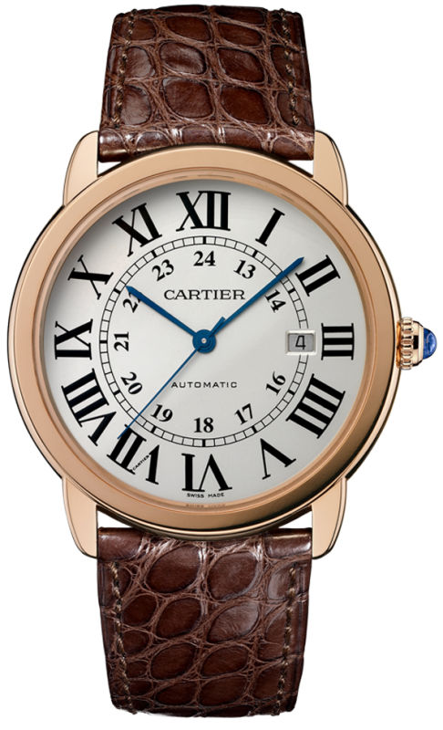 Cartier Watches : W6701009 Self Winding Automatic with Caliber Cartier 049 18k Polished Rose Gold Silver Opaline With Roman Numeral Hour Markers And Blued Steel Hands Dial Brown Alligator Leather Strap Band Men Watch