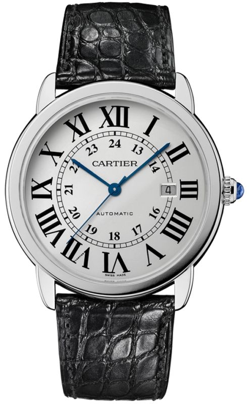 Cartier Watches : W6701010 Self Winding Automatic with Caliber Cartier 049 Polished Stainless Steel Silver Opaline With Roman Numeral Hour Markers And Blued Steel Hands Dial Black Crocodile Leather Strap Band Men Watch