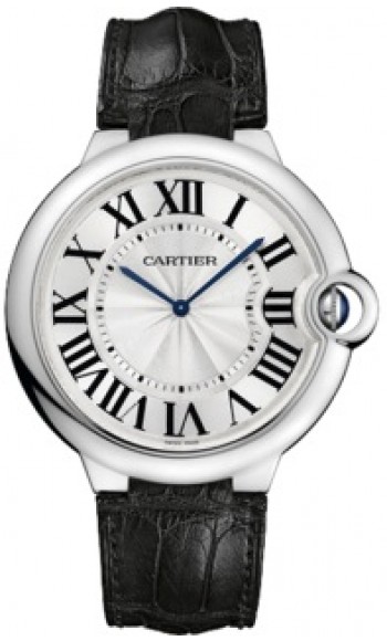 Cartier Watches : W6920055 Automatic Caliber 430 MC 18k White Gold Silver Dial With Sword Shaped Black Hands And Date At 3 Dial Blackcrocodile Leather Band Men Watch