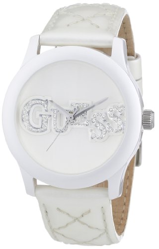 Guess Watches : W70040L1 Quartz White Dial Stainless Steel Case With White Leather Strap Women Watch