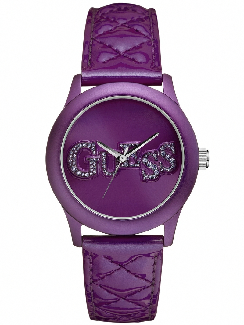 Guess Watches : W70040L3 Quartz Purple Dial Stainless Steel Case With Purple Leather Strap Women Watch