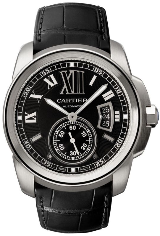 Cartier Watches : W7100014 Automatic 27 Jewels, Calibre 1904-PS MC with Approx. 48Hr Power Reserve Stainless Steel - Brushed And Polished Black Silver Accented With White Roman Numerals And 60 Min. Scale On Outer Ring, Date At 3 And Large Seconds Sub- At