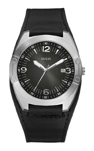 Guess Watches : W75052G1 Quartz Black Dial Stainless Steel Case With Black Leather Strap Men Watch