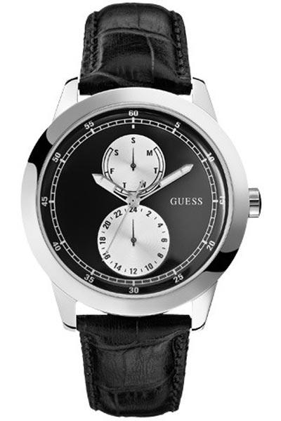 Guess Watches : W75065G1 Quartz Black Dial Stainless Steel Case With Black Leather Strap Men Watch