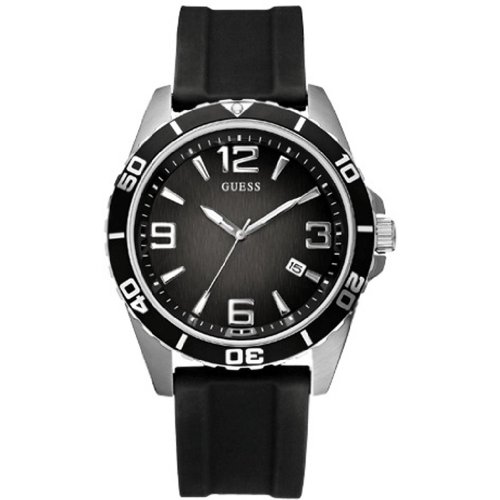 Guess Watches : W80054G1 Quartz Black Dial Stainless Steel Case With Black Rubber Strap Men Watch