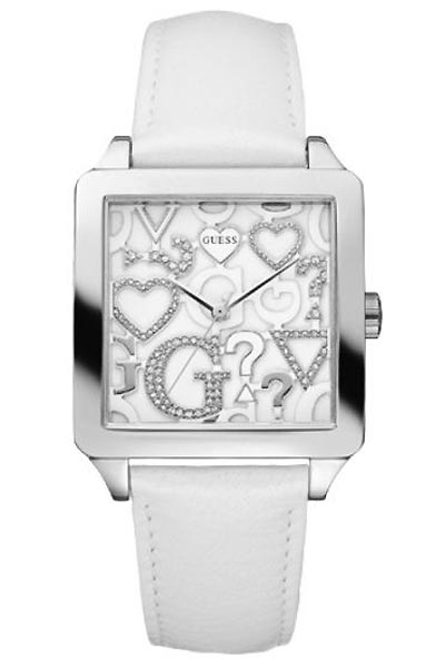 Guess Watches : W80056L1 Quartz White Dial Stainless Steel Case With White Leather Strap Women Watch