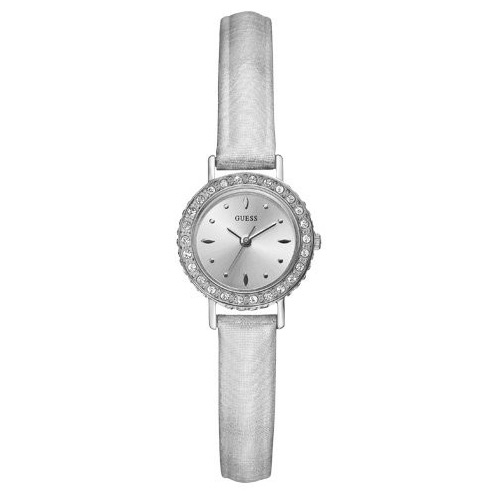 Guess Watches : W80064L1 Quartz Silver Dial Stainless Steel Case With White Leather Strap Women Watch