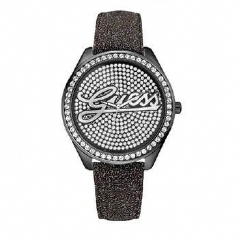 Guess Watches : W85038L2 Quartz Black Dial Stainless Steel Case With Black Leather Strap Women Watch
