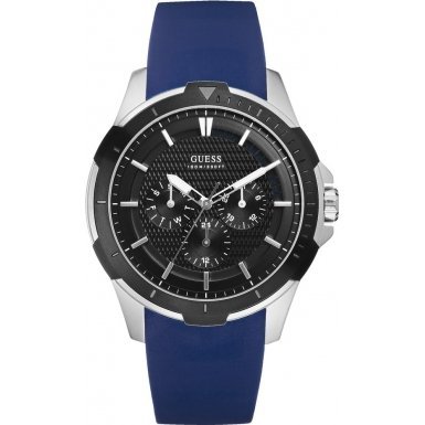 Guess Watches : W85079G2 Quartz Black Dial Stainless Steel Case With Blue Rubber Strap Men Watch