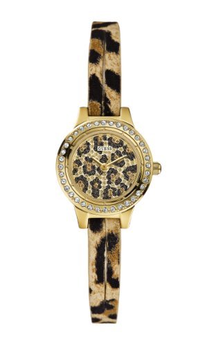Guess Watches : W85088L1 Quartz Gold Dial Stainless Steel Case With Leather Strap Women Watch