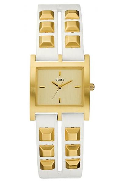 Guess Watches : W85090L1 Quartz Gold Dial Gold Tone Stainless Steel Case With Leather Strap Women Watch