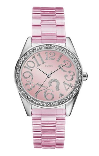 Guess Watches : W85092L2 Quartz Pink Dial Stainless Steel Case With Pink Stainless Steel Bracelet Women Watch