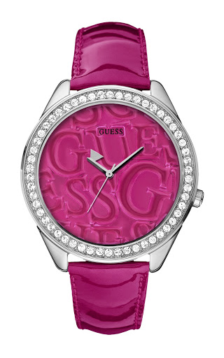 Guess Watches : W85098L2 Quartz Pink Dial Stainless Steel Case With Leather Strap Women Watch