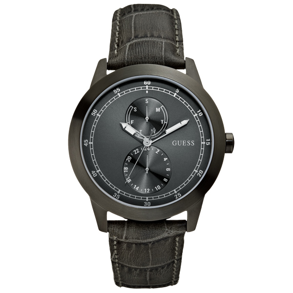 Guess Watches : W85120G1 Quartz Black Dial Stainless Steel Case With Black Leather Strap Men Watch