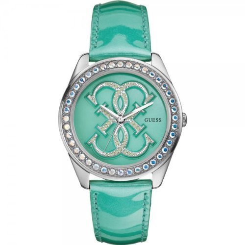 Guess Watches : W85121L2 Quartz Turquoise Dial Stainless Steel Case With Leather Strap Women Watch
